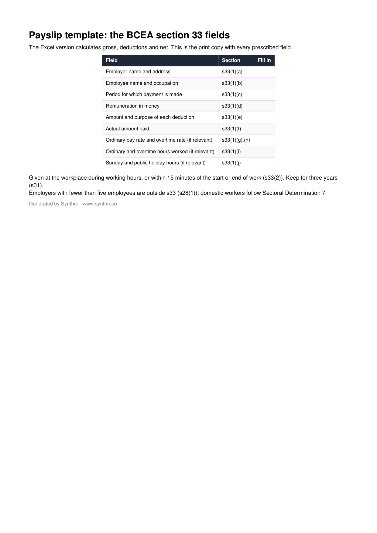 Page one of the payslip template template