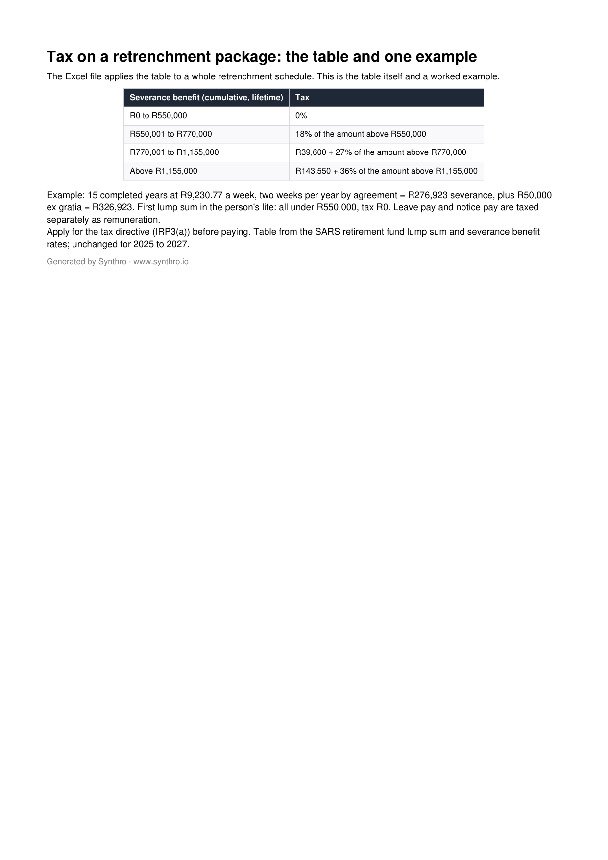 Page one of the severance tax calculator template