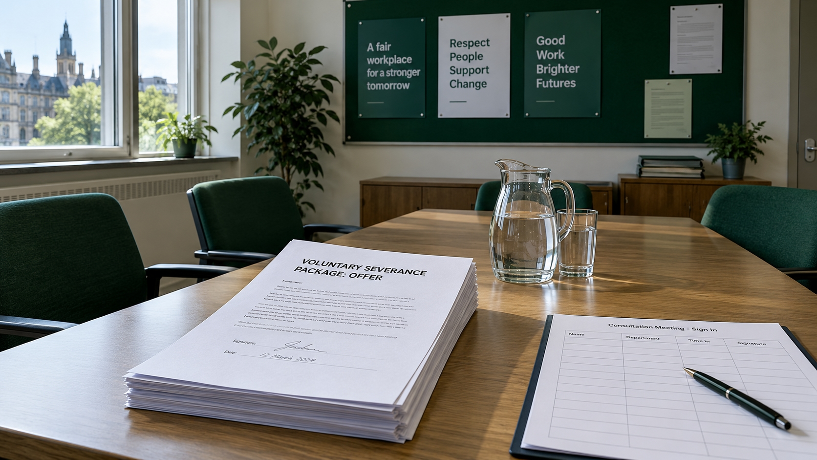 Voluntary severance package South Africa: a VSP offer letter and a pen on a boardroom table during a section 189 consultation